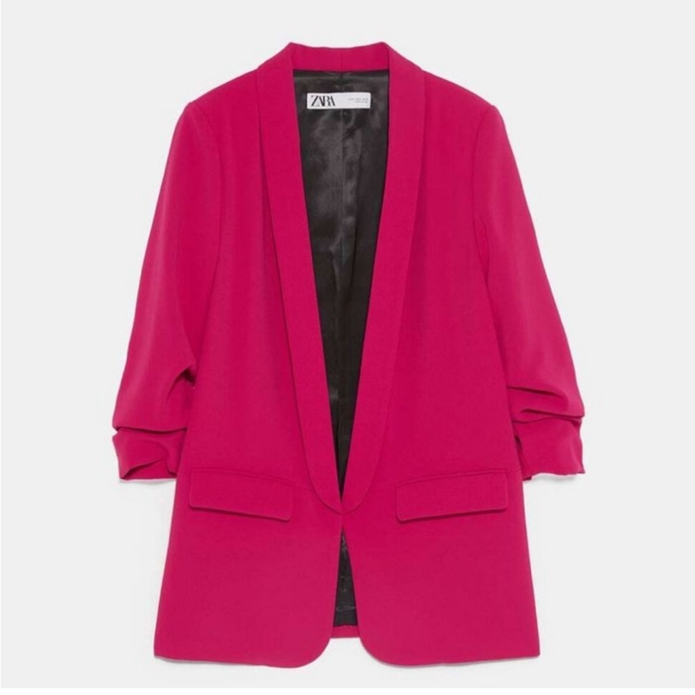 Zara Ruched Sleeve Shawl Collar Blazer